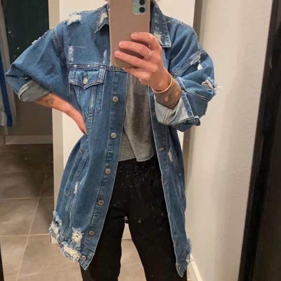 Audrey 3 plus 1 Distressed Denim Jacket long small - Picture 1 of 4